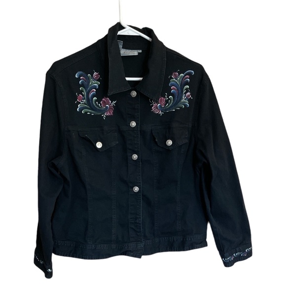 Black Denim Jacket Painted Jean Jacket Variations Brand  Size Medium - Picture 1 of 8